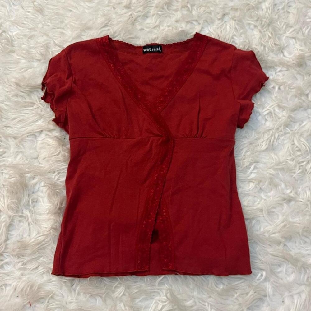 Y2K Wet Seal Red Lace Split Hem Top